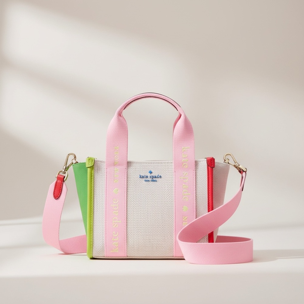 kate spade Pink, Lime & Red Canvas Tote with Crossbody Strap